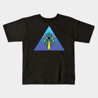 Illuminati Pyramid UFO Eye Art Deco Geometric Twilight Blue Gradient Fade Space Sky Kids T-Shirt